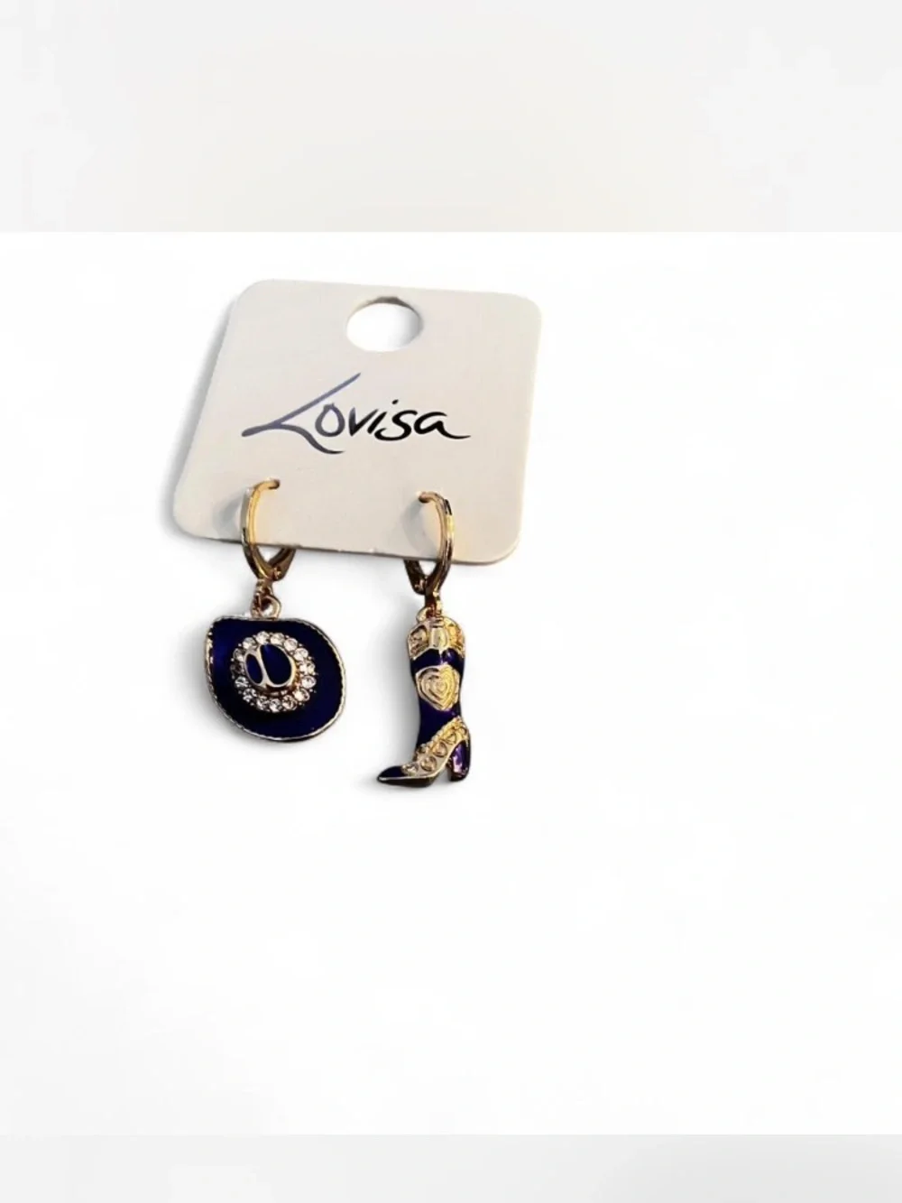 Western vibes,Lovisa Gold-Tone Navy Western Hat & Boot Drop Earrings